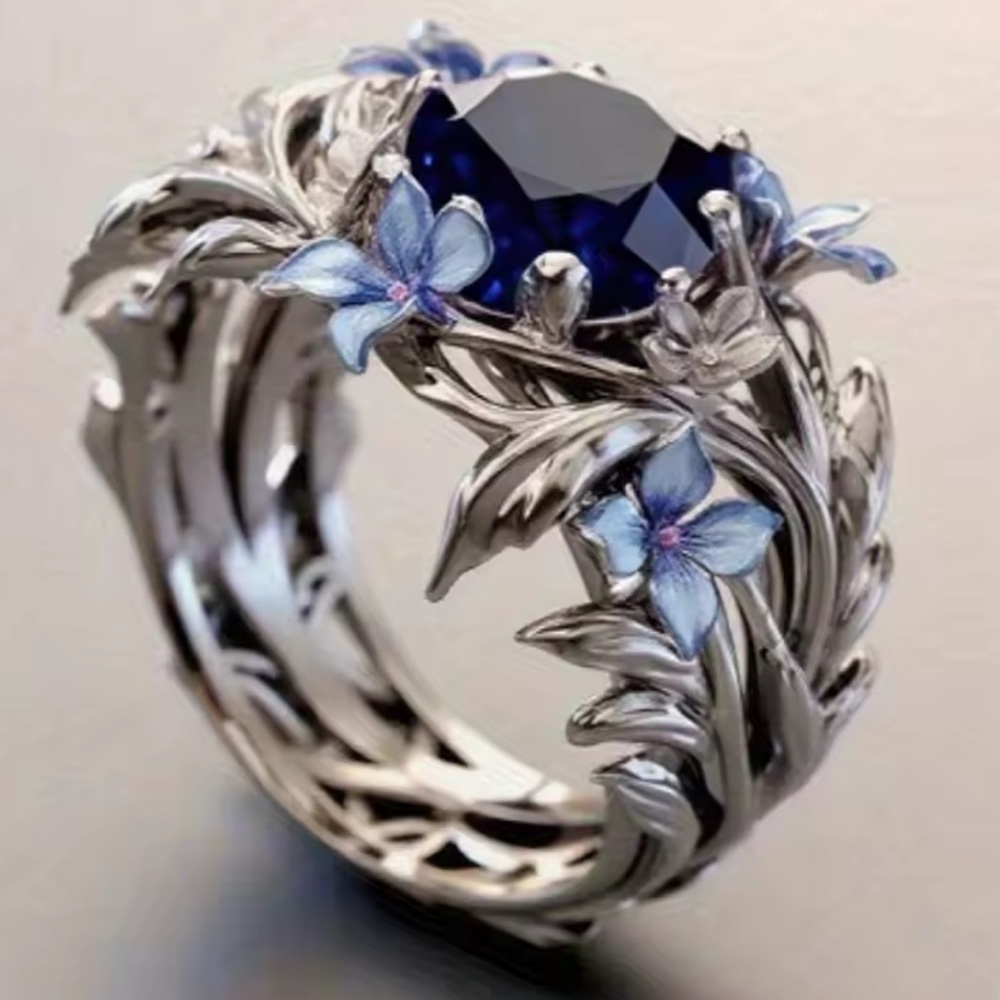 Vintage Exquisite Sapphire Floral Halo Ring